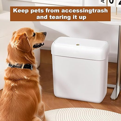 funest 2 Pack Bathroom Trash Can with Lid, 3 Gal/12 L & 2.7 Gal/10L Garbage Can with Pop-Up Lid, Small Spaces Plastic Trash Can, Slim Trash Bin Waste Basket for Bathroom,Rv, Office, White