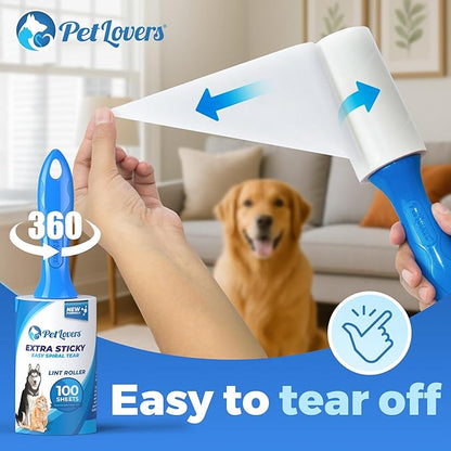 PetLovers Extra Sticky Lint Roller Ultimate Value Set 400 Sheets for Pet Hair Removal, Dog and Cat Lint Remover 4 Pack