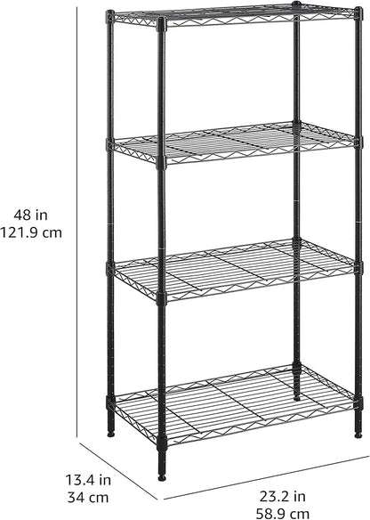 Amazon Basics 4-Shelf Steel Wire Storage Rack, Adjustable, Sturdy, Easy Assembly, 13.4 D x 23.2 W x 48 H in, Black