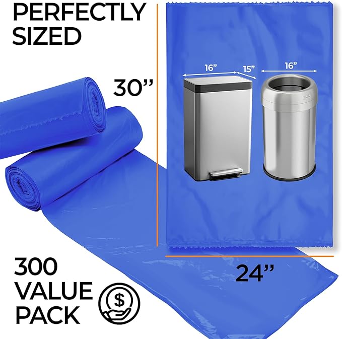 ToughBag 13 Gallon Recycling Bags, Blue Trash Bags (300 COUNT) - Blue Recycle Bags, Recycle Trash Bags 13 Gallon Tall Kitchen - Made in USA