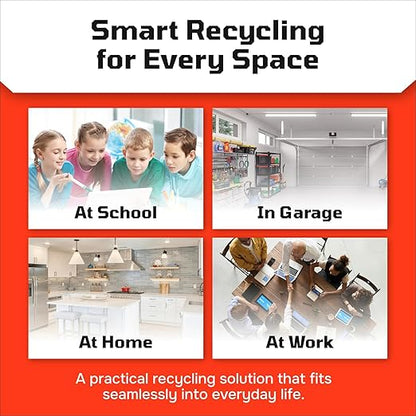 Multi Recycling Bin System with Three Stacking 6 Gallon Bins with Carrying Handles, Stackable and Compact for Offices, Homes, Garages, Businesses (Yellow, 6 Pack)