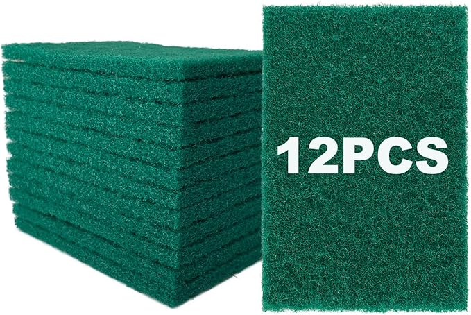 12 Pcs/Pack Green Heavy Duty Scouring Pads Reusable Household ScrubPads for Kitchen and Dish Cleaning Tool