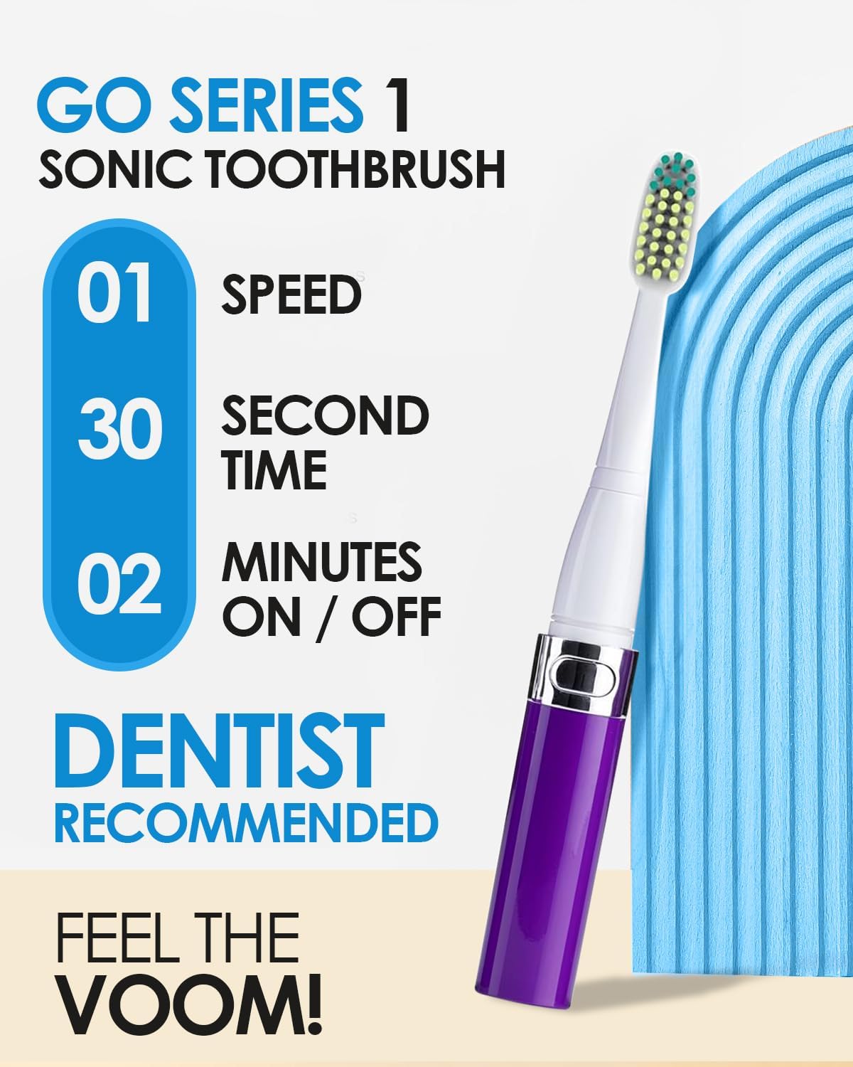 Voom Sonic Go 1 Series Travel Electric Toothbrush | Travel Toothbrushes - Battery Operated Toothbrush for Adults & Kids, Dentist Recommended Toothbrush, Portable w/ 2 Minute Timer (Purple)