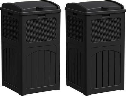 YESHOMY 2 Pack Outdoor Trash Can with Lid, Garbage Bins for Garden, Porch, Home and Kitchen, Black