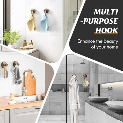 Suction Cup Hooks for Shower,4Pcs Shower Towel Suction Hooks,No Drill Towel Hooks for Bathroom Wall,Kitchen,Glass,Mirror,Tile to Hang Towels,Robes,Loofah-Champagne Bronze