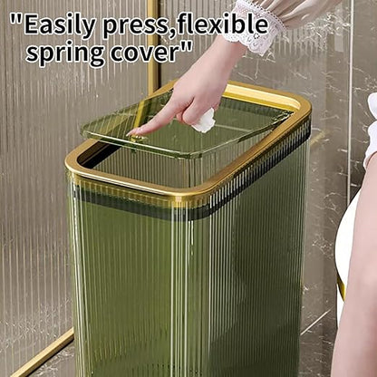Transparent Trash Can, Bathroom Trash Cans with Lids, 2.6 Gallon Garbage Can for Bedroom, Office, Plastic Slim Waste Basket with Press Top Lid, 10L Clear Trash Bin for Home, Kitchen (Green)