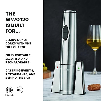 Waring Commercial WWO120 Portable Electric Wine Bottle Opener with Recharging Station,Silver