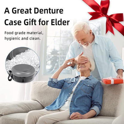 Leak Proof Denture Cup Kit Portable Retainer Case Perfect for Travel, Denture Case Container Cleaning Care for Dentures Aligner Mouth Guard with Denture Brush,Strainer, Removal Tool and Mirror