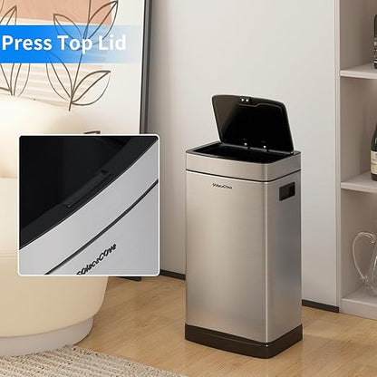 8 Gallon Stainless Steel Garbage Can with Removable Inner Bucket,30L Kitchen Trash Can with Press Top Lid(Brushed Gray)