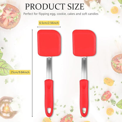 Silicone Cookie Spatula Turner 2 Pack Mini Brownie Spatula Flexible Kitchen Small Silicone Turner for Nonstick Cookware Heat Resistant No Scratch Flipper for Egg Pancake(Red)