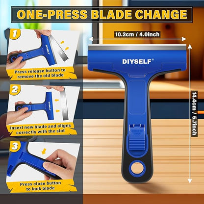 DIYSELF 1 Pack Razor Blade Scraper with 10 Extra Razor Blades, Scraper Tool, Glass Scraper for Cleaning, Glass Stove Top Scraper, Window Scraper, Paint, Cooktop, Oven Scraper, Razor Scraper Tool