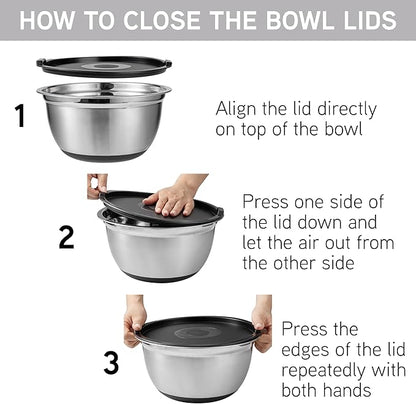 COOK WITH COLOR Stainless Steel Mixing Bowls Set with Lids - Nesting Bowls with Non-Slip Bottom, Silver, 14 Pieces