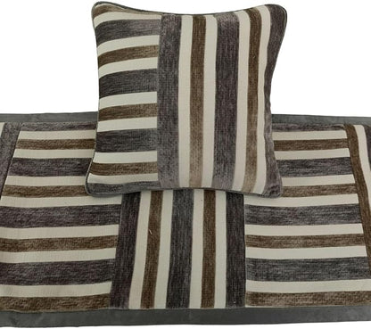 The HomeCentric King/Queen/Twin Beige & Grey Decorative Full 68"x18" Bed Runner with Pillow Cover, Patchwork Bed Scarf on Velvet Fabric - Striation