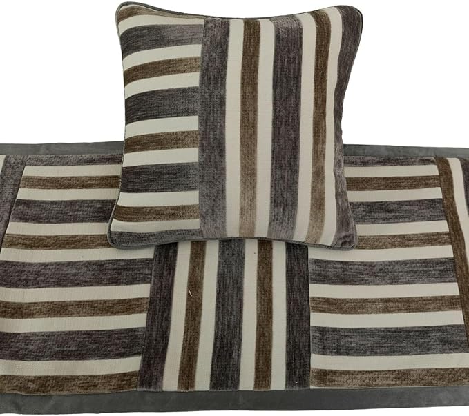 The HomeCentric King/Queen/Twin Beige & Grey Decorative Queen 74"x18" Bed Runner Without Pillow Cover, Patchwork Bed Scarf on Velvet Fabric - Striation