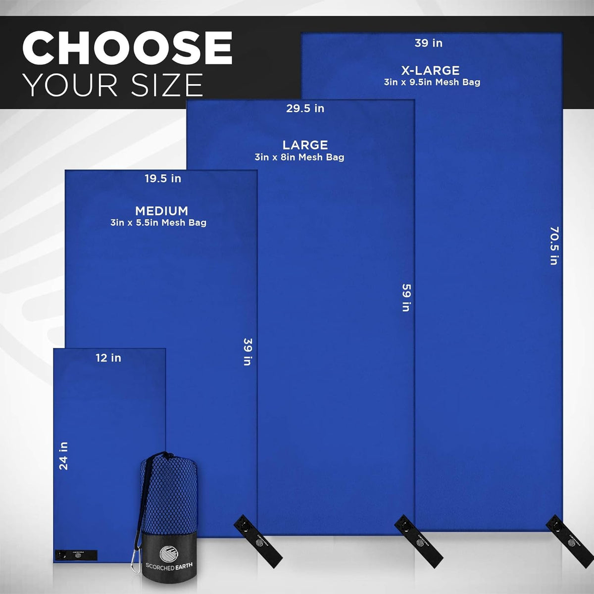 ScorchedEarth Microfiber Travel & Sports Towel Set (Royal Blue) - XL Set (39x70.5 & 12x24)