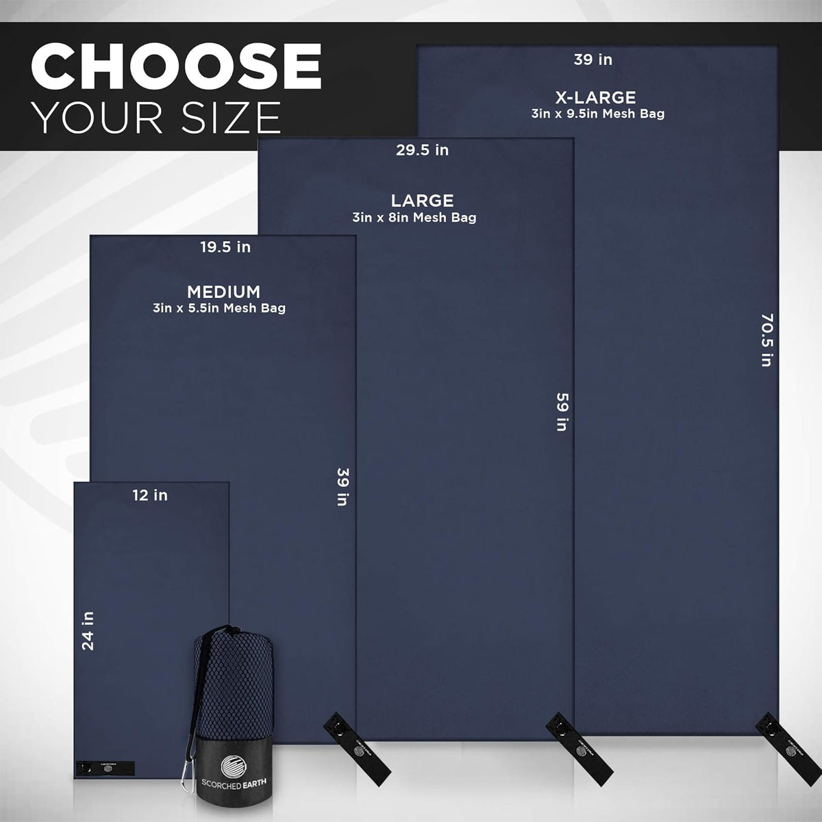 ScorchedEarth Microfiber Travel & Sports Towel Set (True Navy) - XL Set (39x70.5 & 12x24