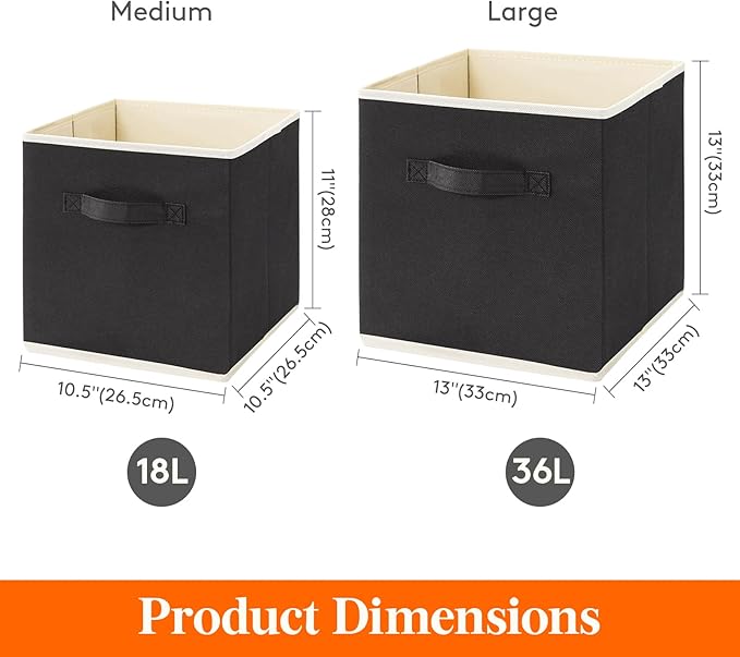 Lifewit 16 Packs Storage Cubes, 11 Inch Cube Storage Bins, Foldable Decorative Fabric Storage Baskets for Organizing Home Organizers with Handles for Shelves, Closet, Black