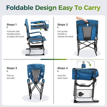 ALPHA CAMP Oversized Folding Camping Chairs High Backrest Reclining Director Heavy Duty Lawn Chairs for Adults Support 300 LBS Fishing Chairs with Large Side Table Cup Holders for Outdoor Fishing