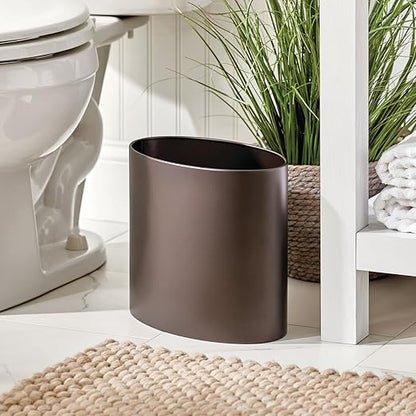 mDesign Stainless Steel Metal Oval Trash Can, 7.9 Liter/2.09 Gallon Wastebasket, Garbage Basket Bin for Bathroom, Bedroom, Kitchen, Home Office, Holds Waste and Recycle, Mirri Collection, Bronze
