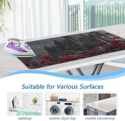 Castle Bats Rose Halloween Ironing Mat for Table top Portable Ironing Pad Blanket for Washer Dryer Countertop Travel