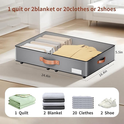 Under bed Storage With Wheels,Low profile 5.5 inches Height Storage Bins,Rolling Under bed Shoe Storage Containers,Under bed Storage Drawers for clothes & blankets