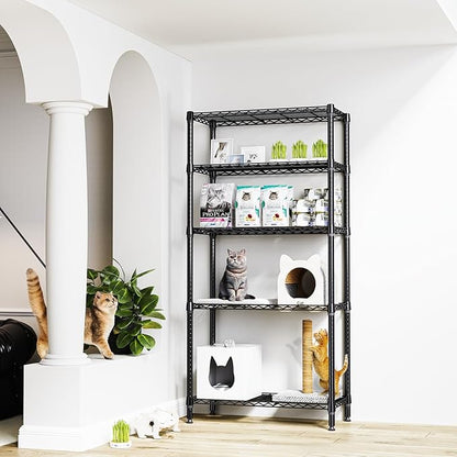 1250 lbs 5 Tier Shelf Metal Storage Shelves Shelving Wire Rack Heavy Duty Closet Organizers for Garage Kitchen Bathroom Laundry Black 13.8" D x 35.4" W x 68.5" H