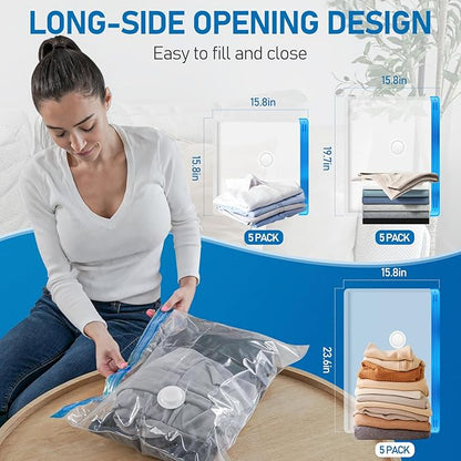 VMstr 15 Pack Travel Vacuum Storage Bags with USB Pump, Vacuum Packing Seal for Luggage and Suitcase, Space Saver for Clothes and Clothing Travel