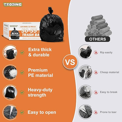 50-55 Gallon Black Trash Bags 120 Count - 40''x50'' Extra Large 50+ Gallon Garbage Bags,Unscented Strong Huge Can Liners for Construction Industrial Yard Outdoor Commercial