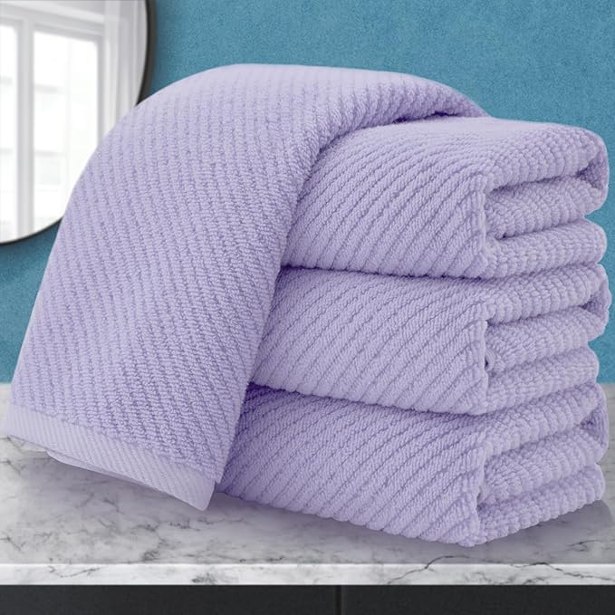 VOOVA & MOVAS Purple Hand Towels, 4PC Large 18"x 28" - 100% Cotton | Lightweight | Thick | Quick Dry | Soft | Absorbent, Hand Towels for Bathroom, Bathroom Essentials, Lavender