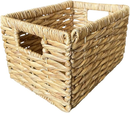 Wicker Basket For Shelves, Baskets for Organizing, Woven Storage Basket with Built-in Handles (Medium 2-Pack, Natural Water Hyacinth)