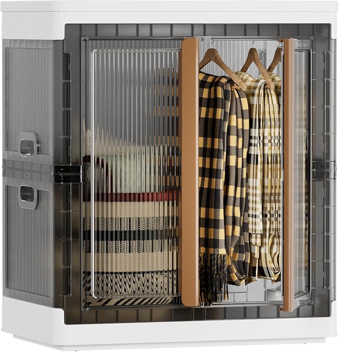 HAIXIN Closet Organizers and Storage, Collapsible Clothing Storage with Closet Rod and Clothes Hangers, Stackable Shelves, 39.6 Gal Wardrobe Organizer for Bedroom, 1 Pack