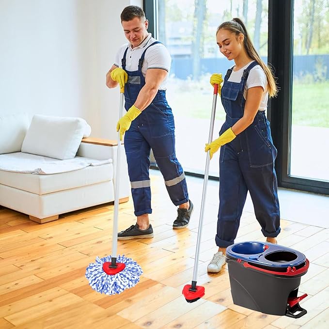 Mop Heads Replacements for OCedar RinseClean 2 Tank Spin Mop System, Mop Replace Head with 2 Microfiber Mop Head Refills, 1 Scrub Brush and 1 Mop Base Set Combo