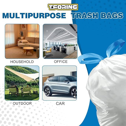 10-13 Gallon Trash Bags Drawstring 1.2 Mil - White Garbage Bags Unscented,37.8 Liter Strong Can Liners for Kitchen Home Office Bathroom,52 Count
