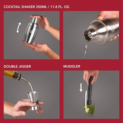Vacu Vin Cocktail Set – 3-Piece Bar in a Box Starter Kit – Includes Muddler, Jigger & Recipe Guide – Compact Home Bartending Set for Beginners – Easy Cocktail Making Kit & Gift Idea
