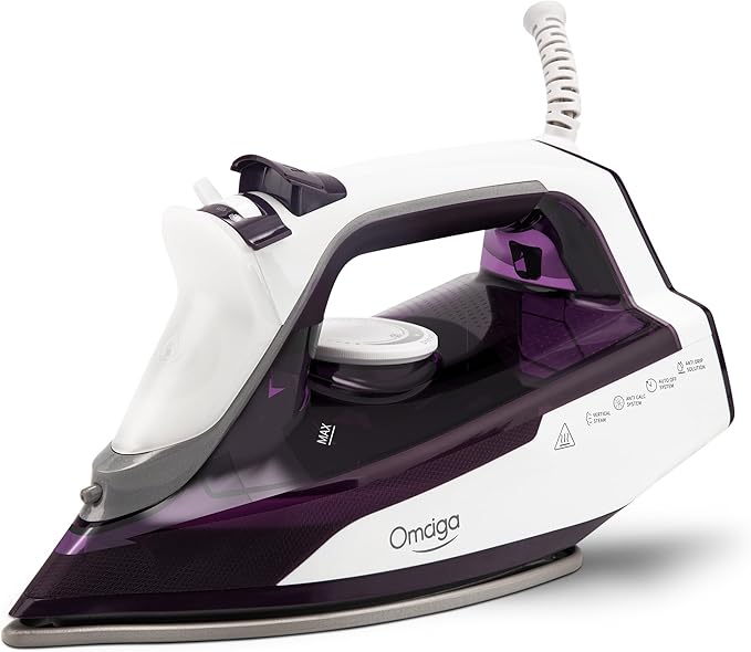 Steam Iron for Clothes - 1750W Iron with Upgrade Double-Layer Ceramic Soleplate, Burst of Steam, 3-Way Auto-Off, Self-Cleaning, Anti-Calc, 13.5oz Water Tank Ironing Clothes for Home, Purple