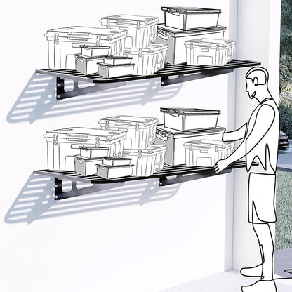 2-Pack 2x4ft Garage Wall Shelving, 2 Shelf Total 8 ft(L) Garage Wall Storage, Heavy-Duty Storage Shelves, Perfect for Holding Storage Bins, Boxes, Sporting Goods, Tools, and More. Space-Saving