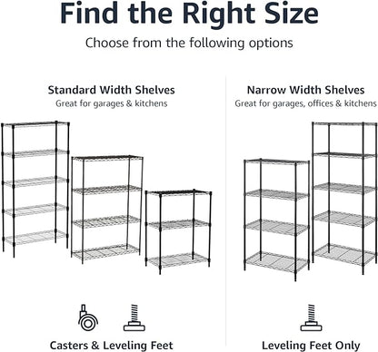 Amazon Basics 4-Shelf Steel Wire Storage Rack, Adjustable, Sturdy, Easy Assembly, 13.4 D x 23.2 W x 48 H in, Black