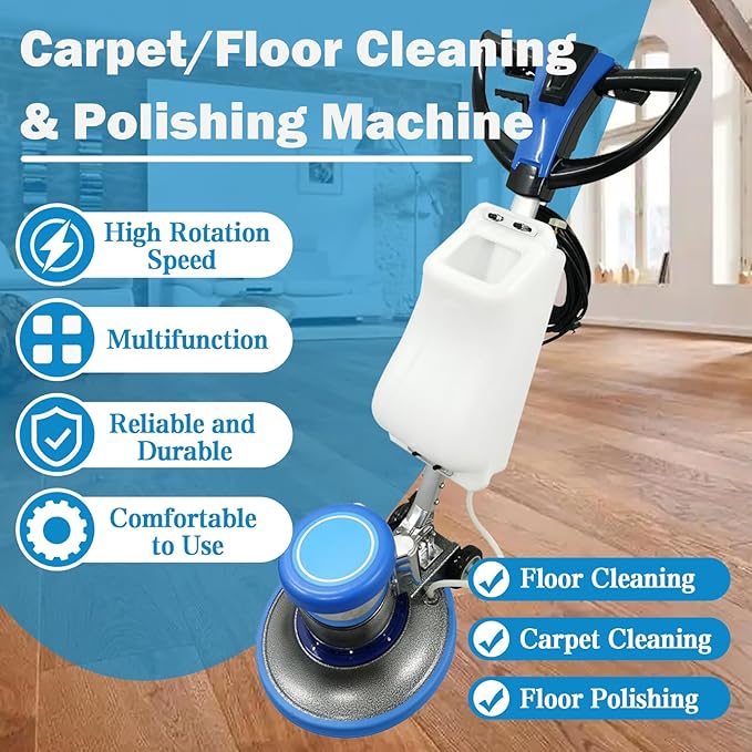 TECHTONGDA Floor Polisher Commercial Floor Buffer Scrubber Buffer Polisher Machine 17" Carpet Cleaning Machine Industrial Orbiter Floor Cleaning 175RPM with 3gal Tank and 3 Brush heads