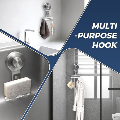 Suction Cup Razor Holder for Shower Wall 2 Pack,Heavy-Duty 15lbs Suction Hooks for Razor,Towel,Phone,Loofah, Removable Damage-Free Metal Shower Hook,Shaver Holder(Silver)