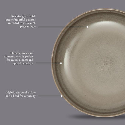 Gibson Elite Beckett 4-Piece Multi-Color 9 Inch Dinner Plate Bowl Set – Reactive Glaze Stoneware – Shallow Serving Pasta Bowls (Blate) – Wide-Rim Round Design – Microwave & Dishwasher Safe