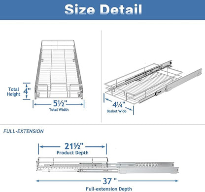 LOVMOR Pull Out Cabinet Organizer 5½" W x 21½" D, Kitchen Cabinet Pull Out Shelves Slide Out Storage