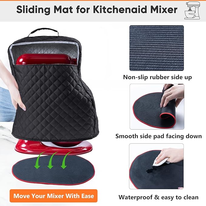 BAGSPRITE Stand Mixer Cover with Appliance Sliders Compatible with KitchenAid Mixer 6/7/8 Quart with Pockets for Kitchen Aid Accessories and Attachments