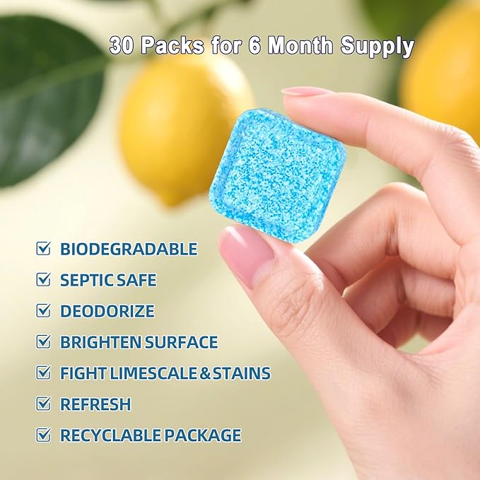 Toilet Bowl Cleaner Tablets 30 Big Pack Fast Dissolve Plastic-free Septic Safe Deodorize Remove Rust Stains, Hard Water Ring Remover, Toilet Cleaning