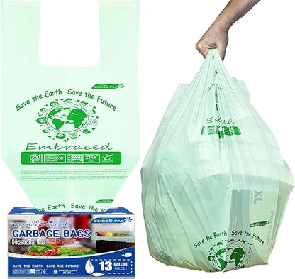 13 Gallon Compostable Trash Bags, 30 Count, Compost Bags Tall Kitchen Trash Bags with Handle, Sturdy Biodegradable Garbage Bags Food Scrap Waste Bags, ASTM D6400, US BPI Certified