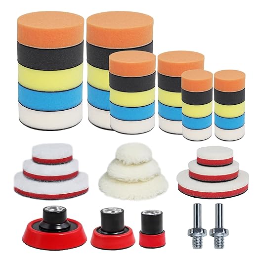 Car Foam Polishing Buffing Kit, Polishing Buffing Pads, Wool Pads, Polishing & Buffing Wheels,for Headlights & Body Foam Wax & Buffer Kits (44)