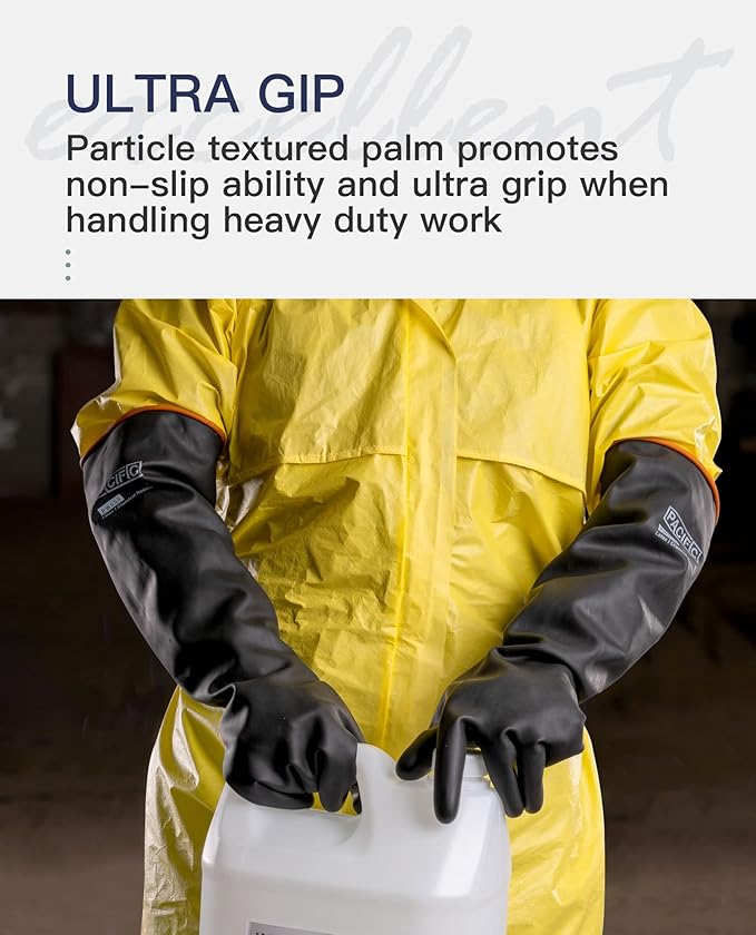 PACIFIC PPE Heavy Duty Latex Chemical Gloves, Strong Acid Resistance Rubber Gloves, Against Alkali and Oil, 22", 1 Pair