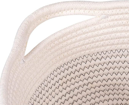 Medium and Large Woven Basket//With Handle, Used for Toys and Fabric Storage Basket used for Storing xl Storage Box, Decorative Storage Box Room 2pack (White/black line, L13×W9×H7)