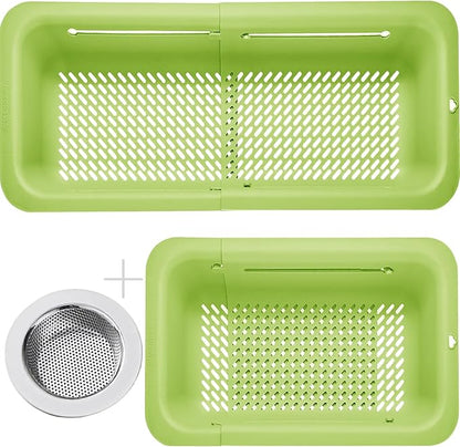 LASSHSWA Collapsible Colander and Strainer for Kitchen, Over the Sink Strainer Basket for Kitchen, Fruit Pasta Food Strainer Expandable Plastic Colander with A Sink Drain Strainer Stainless Steel