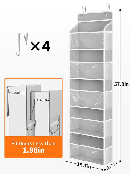 JARLINK 2 Pack Toy Stuffed Animal Storage, Over The Door Organizer W/Clear View Windows, 44lb Load, Baby Toy Storage Organizer for Nursery, Kid Bedroom, Newborn Baby Essentials (Light Grey)