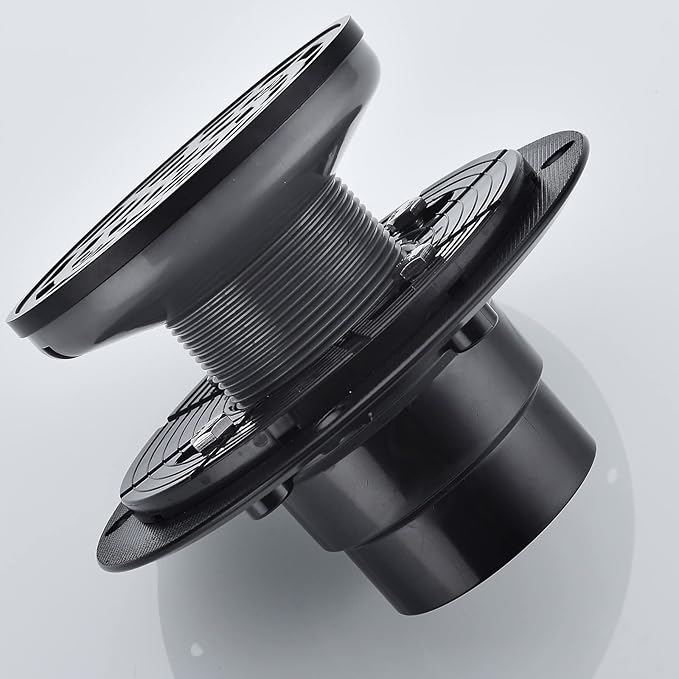 RANDOM Round Shower Drain Kit Matte Black with Adjustable Base Flange,4 Inch Shower Drain Cover with Threaded Adapter,Removable Invisible Look 304 Stainless Steel